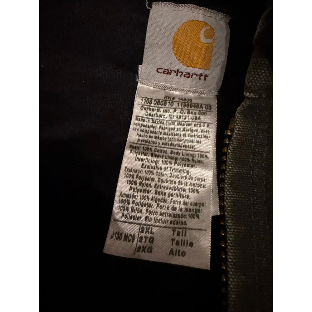 Carhartt J130 MOS Moss Green Sandstone Duck Active‎ Jacket Hooded Mens 2XL Tall
